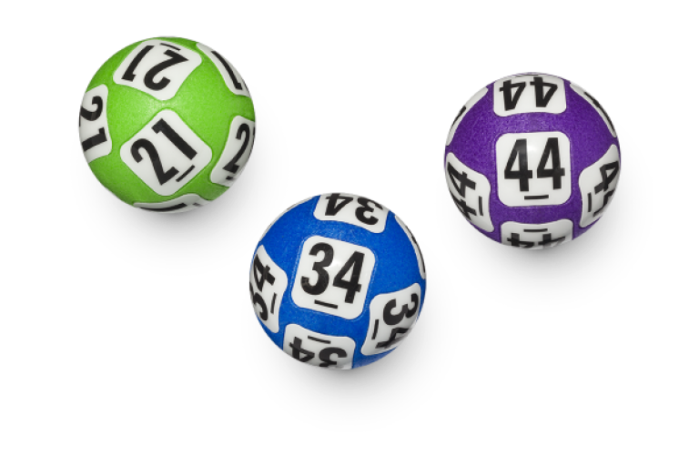 Drie gekleurde VriendenLoterij Bingoballen.