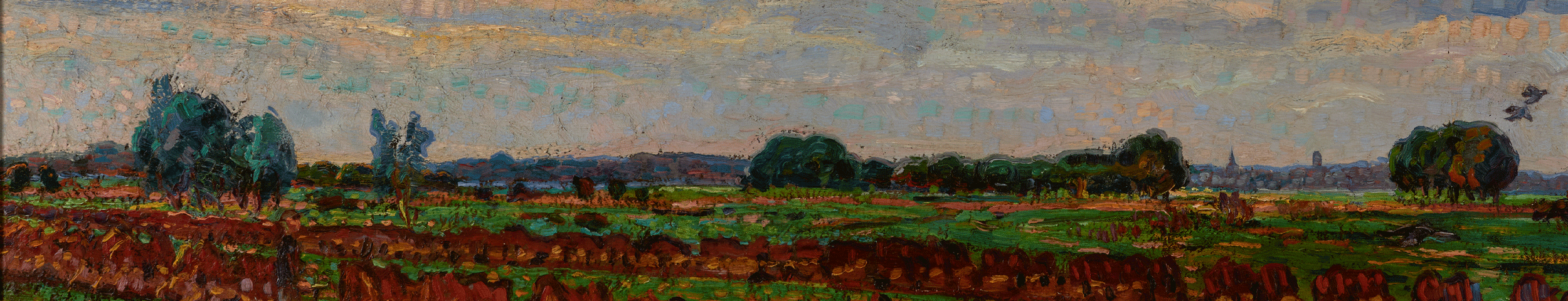 Schilderij van een polderlandschap met een indrukwekkende wolkenlucht in post-impressionistische stijl van Leo Gestel. Te zien in het Centraal Museum met 2 gratis tickets met de VIP-KAART.