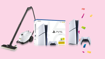 Karcher stoomreiniger, PS5 met controler en confetti