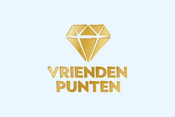 Logo van VriendenPunten met een gouden diamant op een lichtblauwe achtergrond.