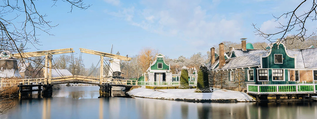 Een winters landschap bij het Nederlands Openluchtmuseum