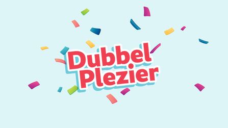 Feestelijke afbeelding met kleurrijke confetti en de tekst ‘Dubbel Plezier’