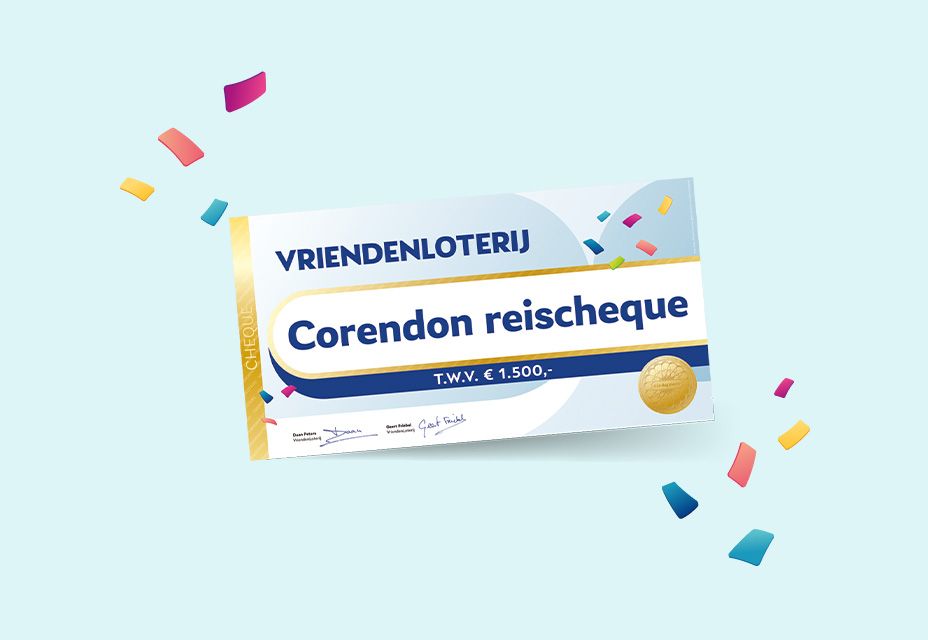 Illustratie van een Corendon reischeque ter waarde van €1.500.
