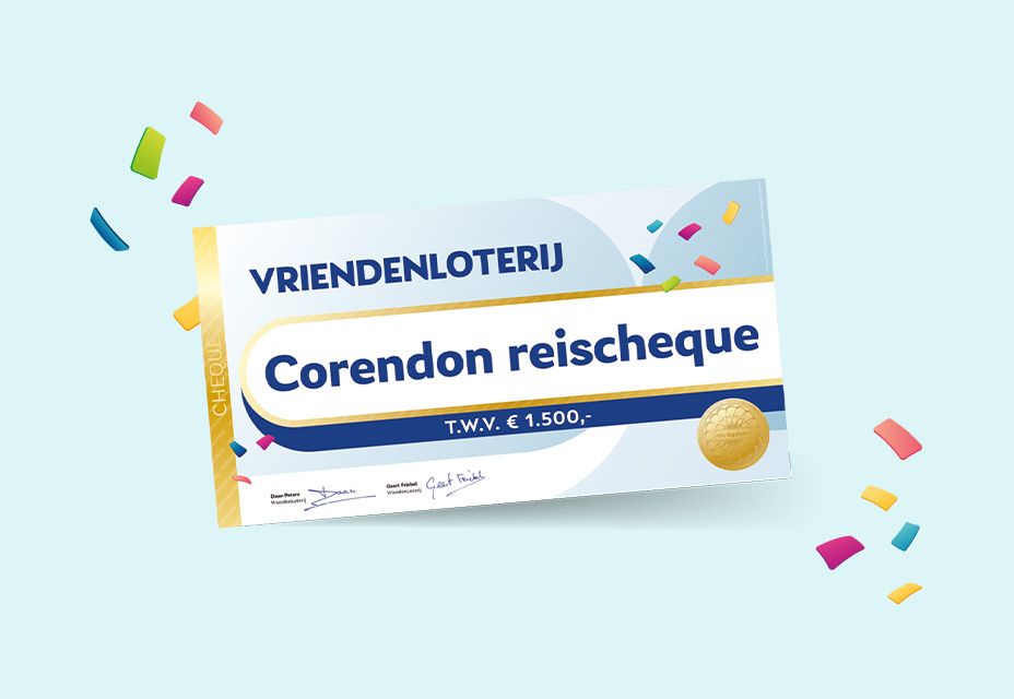 Illustratie van een Corendon reischeque ter waarde van €1.500