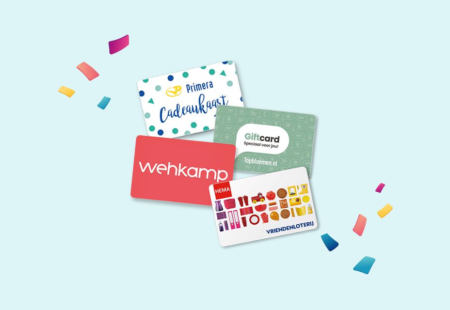 Illustratie van verschillende cadeaukaarten.