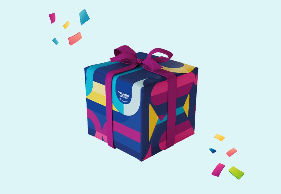 Illustratie van een ingepakt cadeau van de VriendenLoterij.