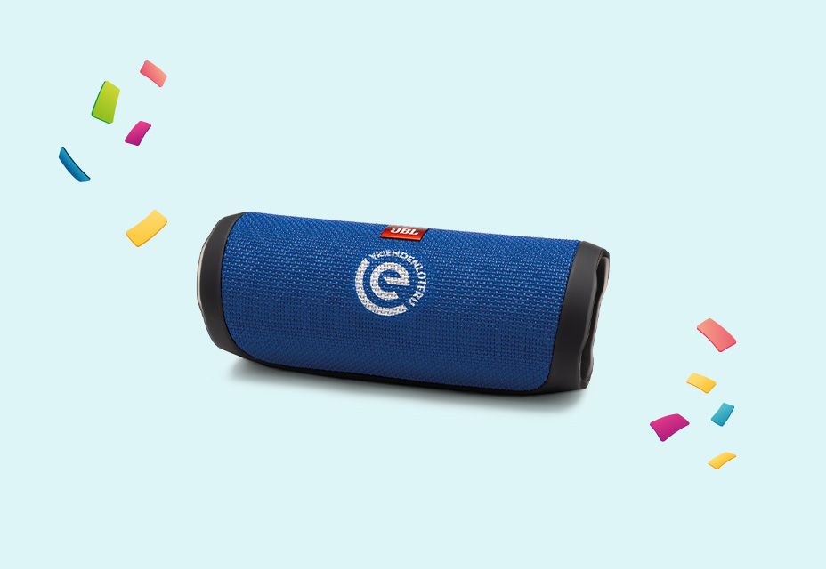Illustratie van een JBL Flip-speaker als prijs.
