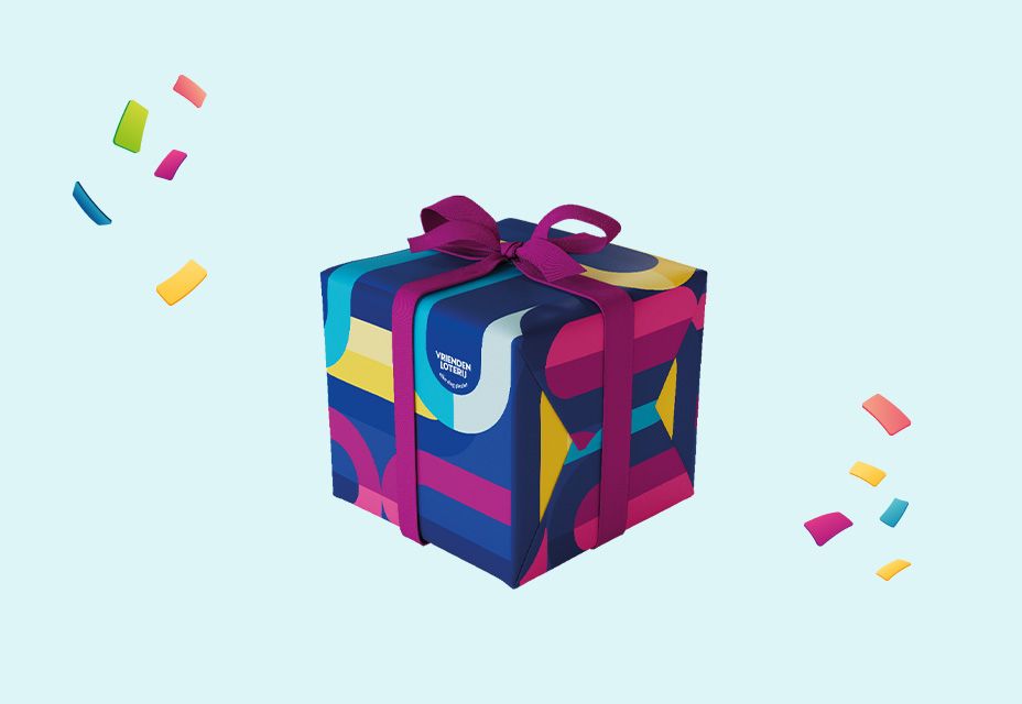 Illustratie van een ingepakt cadeau van de VriendenLoterij.