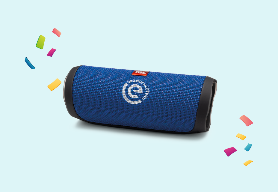 Blauwe JBL-speaker.