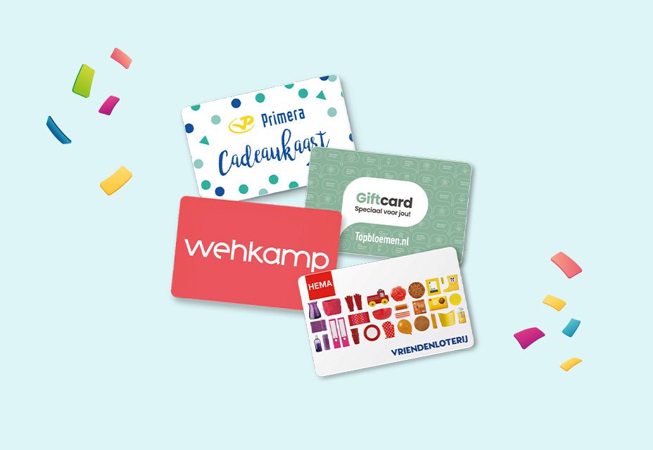 Illustratie van verschillende cadeaukaarten als prijzen